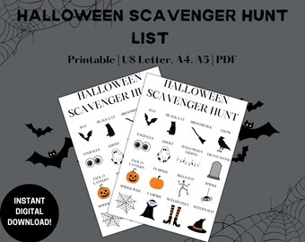 Halloween Scavenger Hunt,  Scavenger Hunt for Kids, Printable Teasure Hunt, Halloween Activity for kids, Halloween Game, PDF A4/A5/US Letter