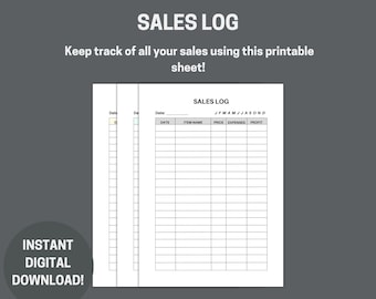 Registro de ventas, registro de ventas imprimible, registro de ventas, registro de artículos, registro de ganancias y gastos, registro de ventas comerciales, apto para pequeñas empresas, PDF A4/A5