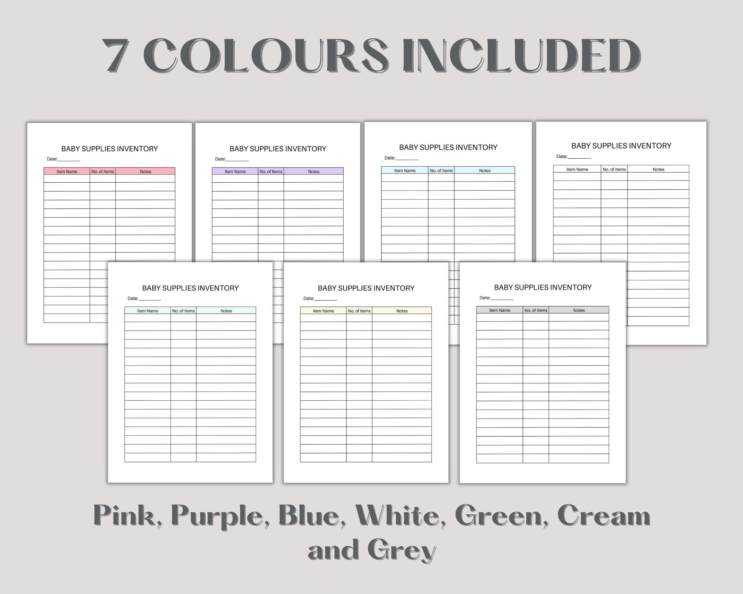 Baby Sipplies Inventory, Printable Baby Supplies Log, Baby Products ...