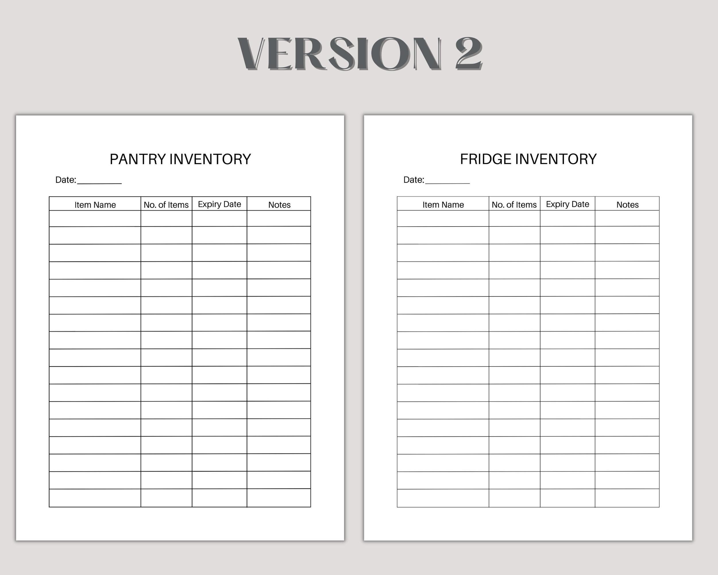 Kitchen Inventory Log, Printable Kitchen Inventory, Fridge Inventory ...