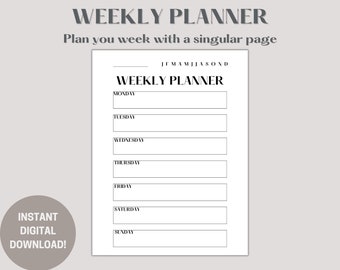 Weekly Planner, Printable Weekly Planner, Weekly Organiser, Weekly Agenda, Weekly Tracker, Productivity Weekly Planner, Weekly Log A4/A5 PDF