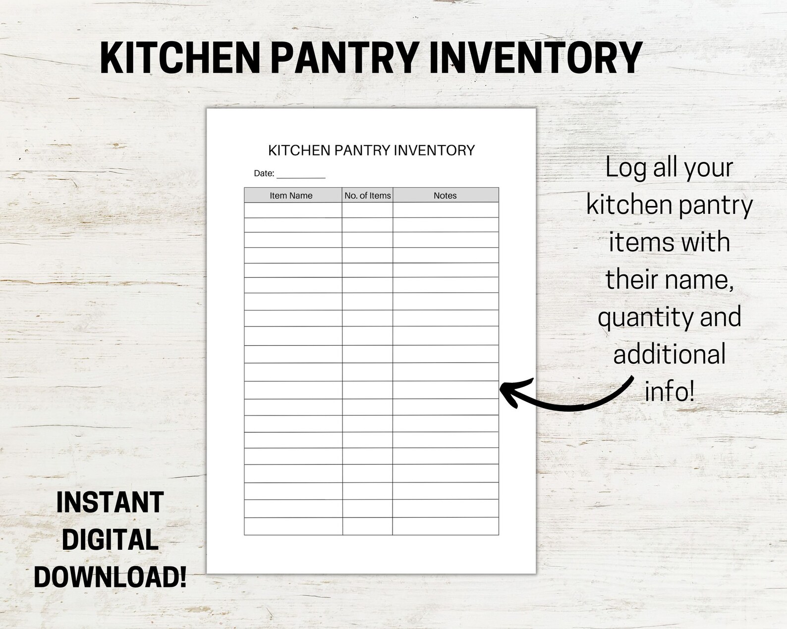 Kitchen Pantry Inventory, Printable Kitchen Log, Kitchen Pantry