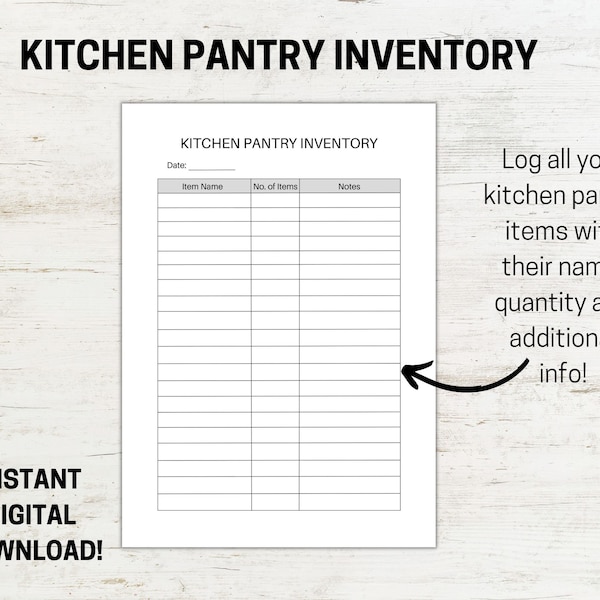 Kitchen Pantry Inventory, Printable Kitchen Log, Kitchen Pantry Organiser, Kitchen Pantry Tracker, Food Inventory, Food Log, A4/A5 PDF