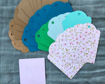 30 Brown, Blue, and Floral Blank Gift Tag Bundle made from Cardstock