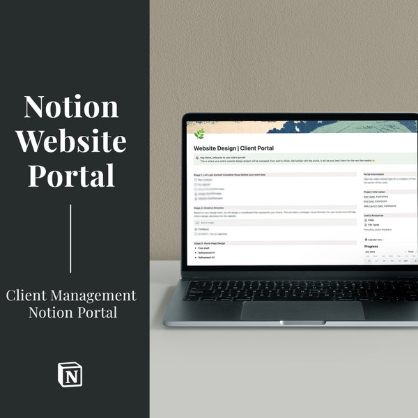 Modèle Portal de notion de site Web | Projet de gestion des clients | Clients de conception de sites Web | Processus de conception