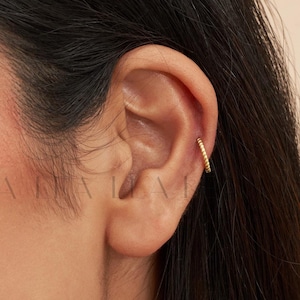 Rope Huggie Hoop Earrings • Gold Helix Hoop Earrings • Everyday Earrings Twisted Huggie Earrings • Petite Hoop Earrings • Cartilage Hoop