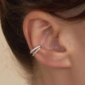 Dainty Ear Cuff No Piercing • Double Band Ear Cuff • Sterling Silver Cz Ear Cuff Non Pierced • Cartilage Earrings • Non Pierced Earrings