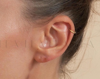 Everyday Huggie Helix Hoop Earrings • Helix Ring • Tragus Hoop • Silver/18KGold Conch Hoop • Small Cartilage Hoop • Tiny Sleeper Earrings