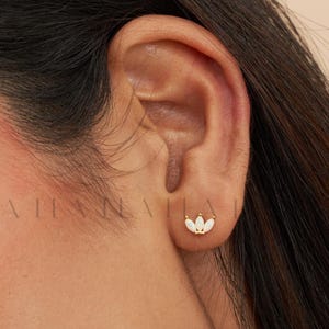 Sterling Silver Opal Marquise Cluster Flat Back Stud •  Conch Stud Earrings • Tiny Opal Stud • Dainty Studs Earrings • Cartilage Tragus Stud