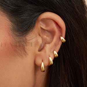 6 mm Gold sich verjüngende Huggie Creolen • Sterling Silber dicke Creolen • Alltags Helix Creolen Teardrop Huggie • Knorpel Creolen • Kuppel Huggies
