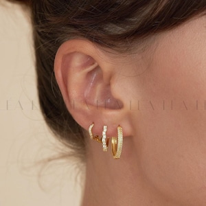 Classic Diamond Hoop Earrings Set • Everyday Cz Hoop Earring Set • Wedding Jewellery Set • 18K Gold Huggie Hoops Set • Wife Gift