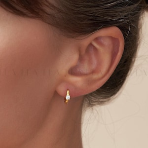 Solitaire Diamond Huggie Hoops • 18K Gold Huggies Earrings • Dainty Cz Huggies • Tiny Hoop Everyday Earrings • Gift For Her