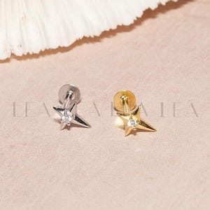 18K Gold Star Cartilage Gold Stud Earrings • Starburst Conch Earrings • Starburst Stud • Helix Stud • Tragus Studs• Flat Back Labret Stud