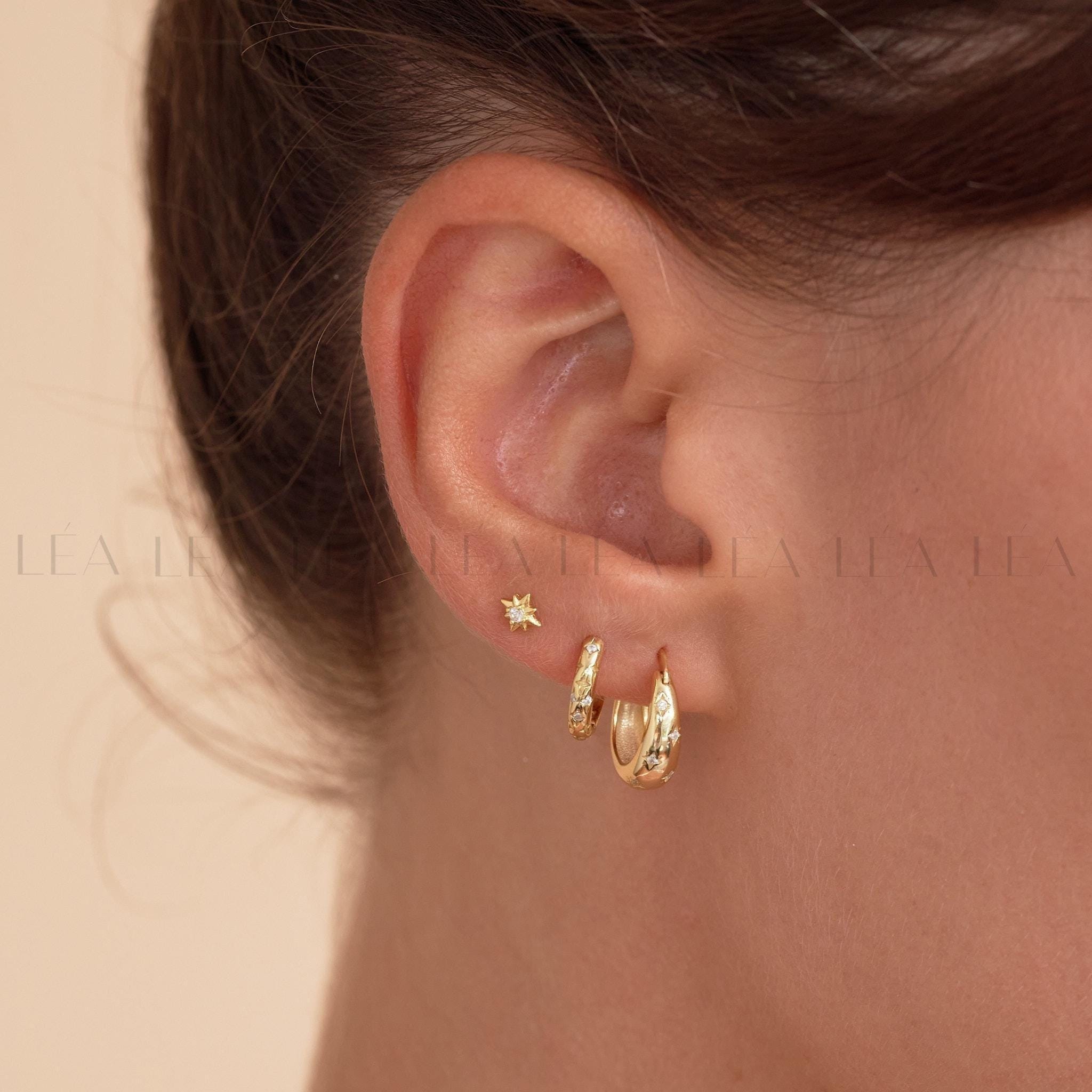 Starburst Hoop Earrings Stack Set • Gift For Her • 18K Gold Celestial Huggie Hoops Set • Sterling Silver Cosmic Star Earrings