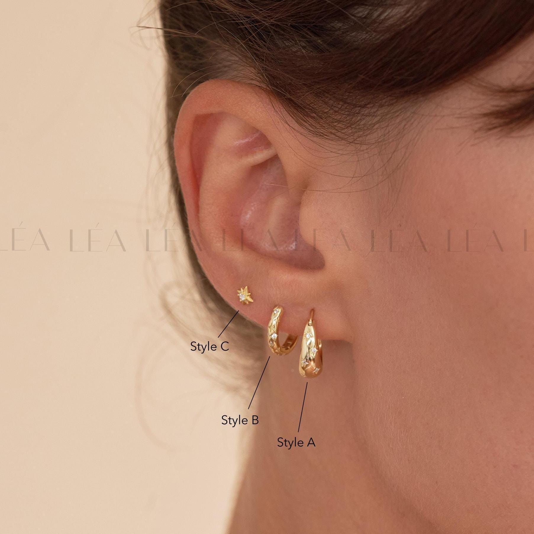 Starburst Hoop Earrings Stack Set • Gift For Her • 18K Gold Celestial Huggie Hoops Set • Sterling Silver Cosmic Star Earrings