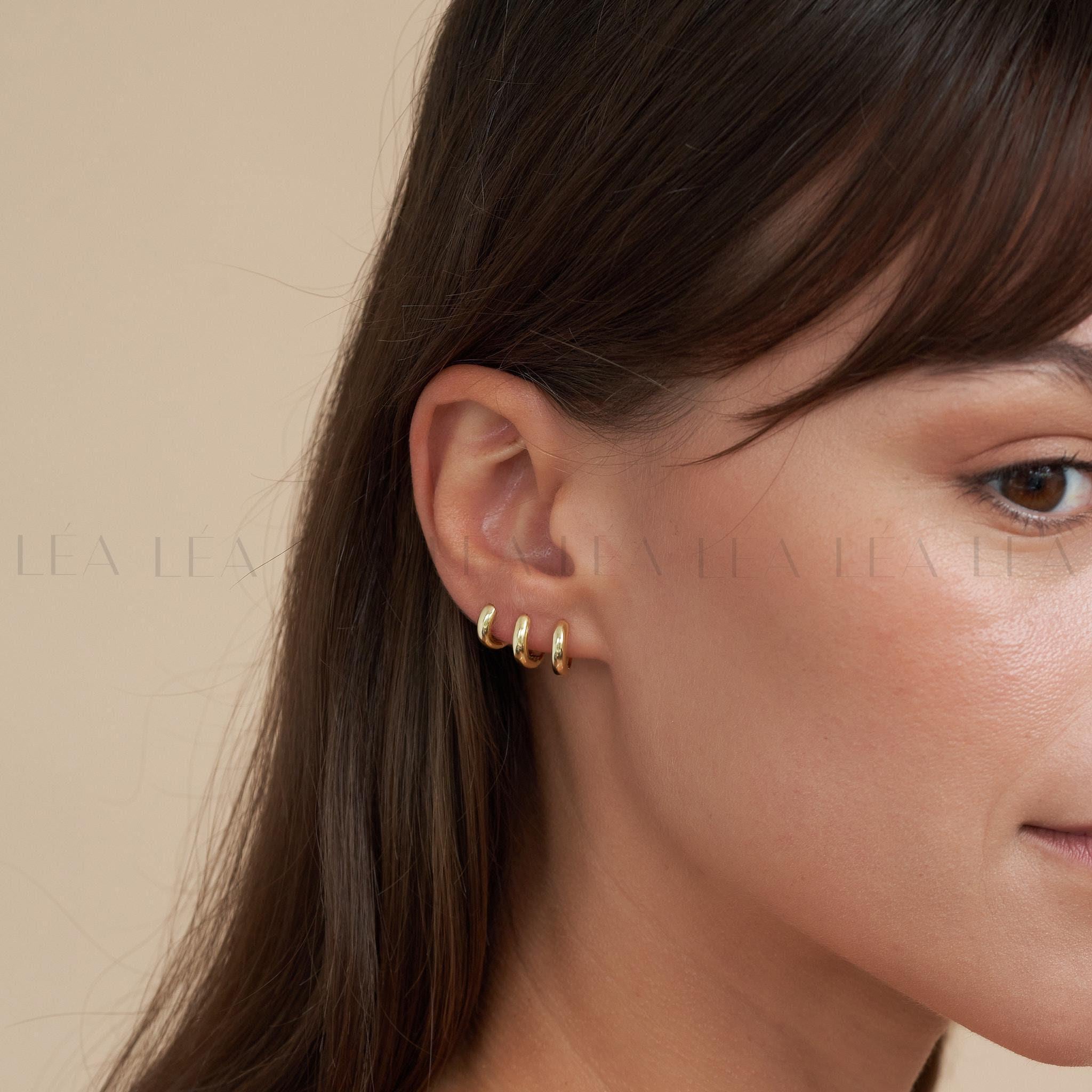18K Gold Dainty Huggie Hoop Earrings • Thick Rounded Hoop Earrings • Chubby Gold Tiny Huggies • Sterling Silver Everyday Earrings