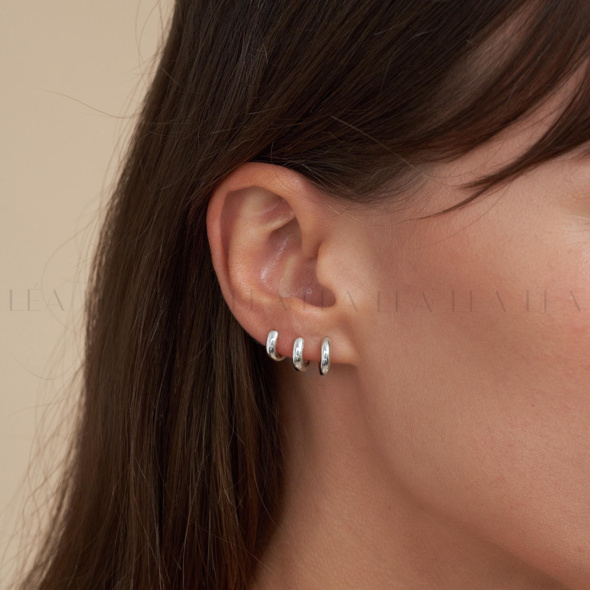 18K Gold Dainty Huggie Hoop Earrings • Thick Rounded Hoop Earrings • Chubby Gold Tiny Huggies • Sterling Silver Everyday Earrings