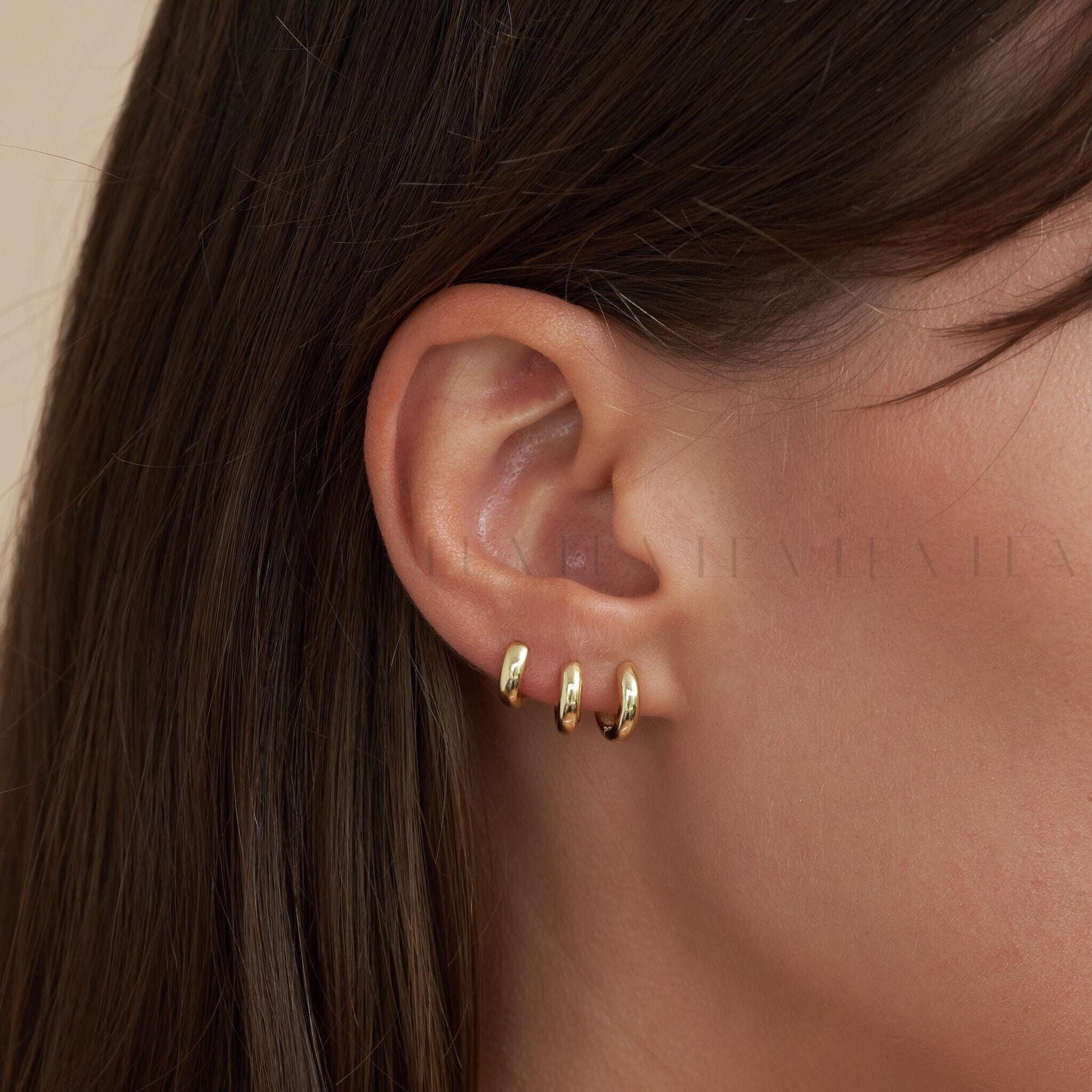 18K Gold Dainty Huggie Hoop Earrings • Thick Rounded Hoop Earrings • Chubby Gold Tiny Huggies • Sterling Silver Everyday Earrings