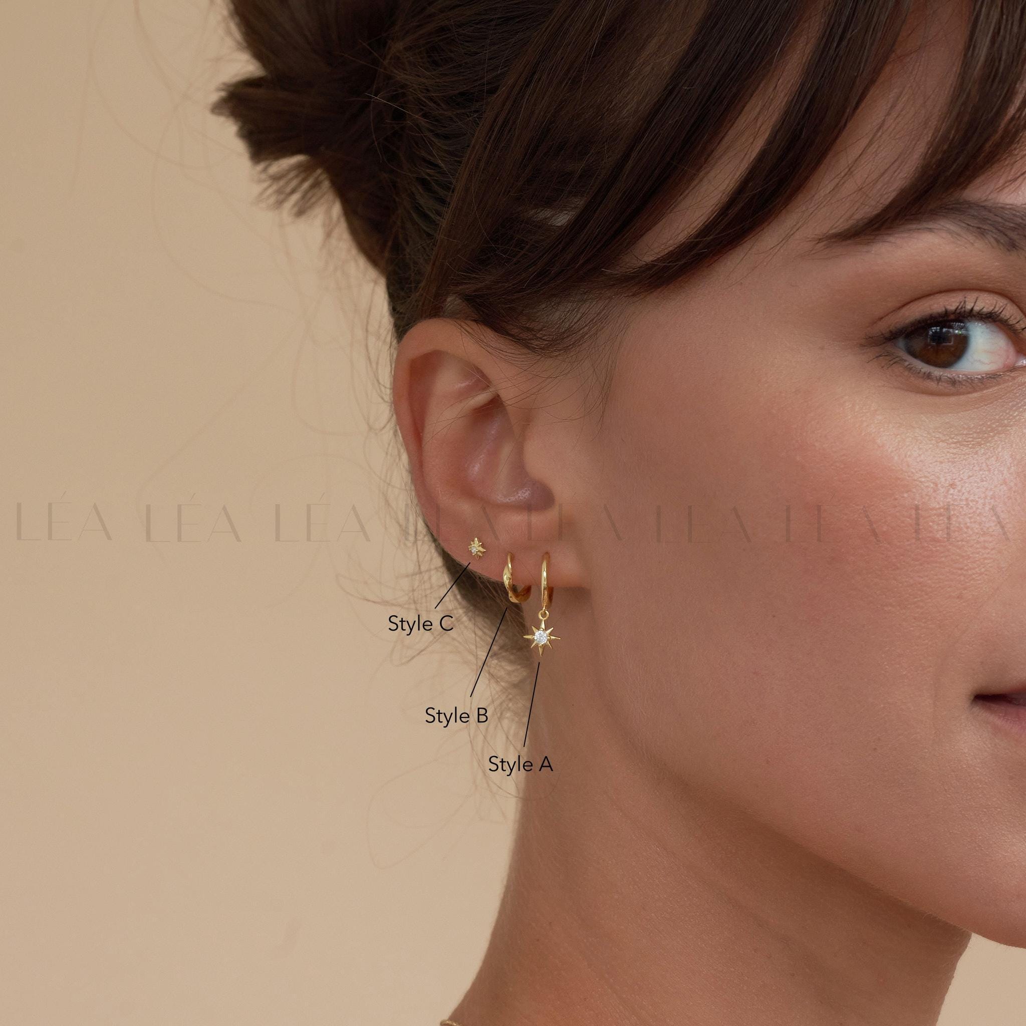 Starburst Dangle Everyday Hoop Earring Stack Set • Gift For Her • Bridesmaid Gift • 18K Gold Star Earrings Set • Gift Ready
