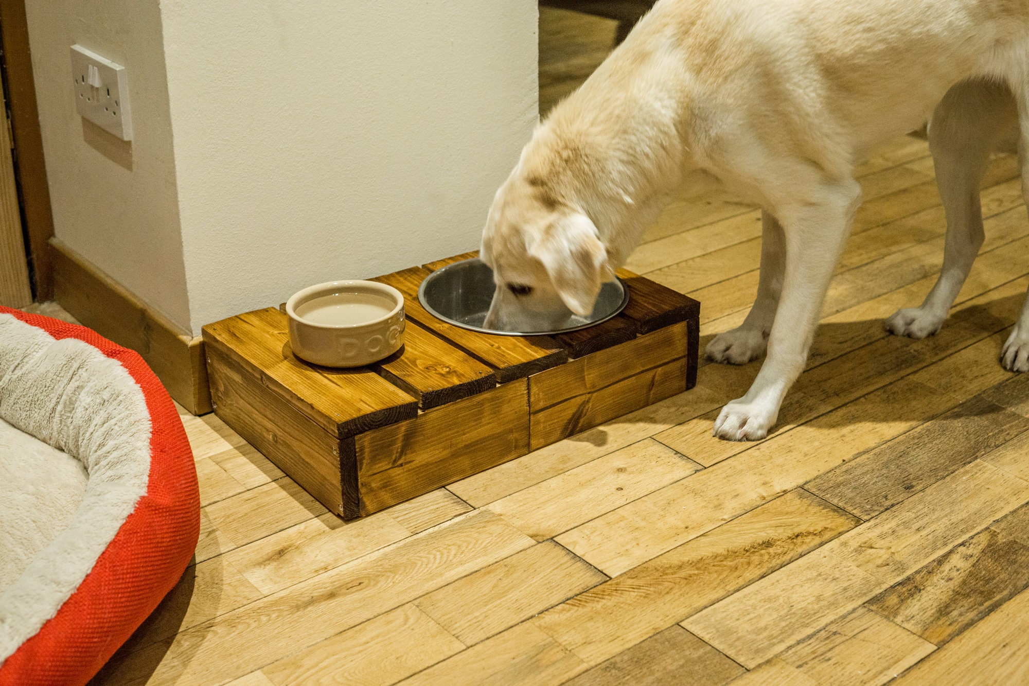 Rustic Wooden Dog Food Bowl Holder Etsy