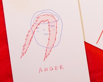 Anger Postcard | Comic | Illustration | Sketch | Print | Art | Humor | Gift | Home Decor