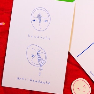 Headache Postcard | Comic | Illustration | Sketch | Art | Print | Humor | Gift