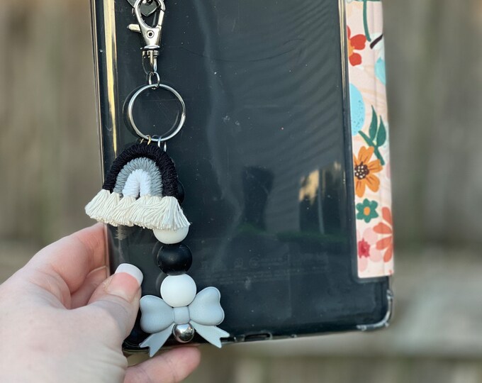 Monochrome Rainbow Coquette Bow Kindle Ereader Cup Charm Keychain, Bow ...