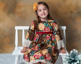 Haute Baby Autumn Bloom 3/4 Sleeve Casual and Special Occasion Girls Kids Dress -Multicolor