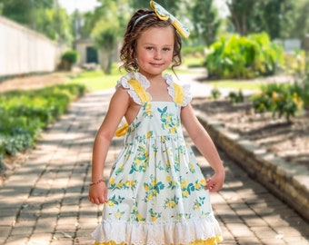 Haute Baby Lucy's Lemonade Dress Sleeveless Casual and Special Occasion Baby Girl Dress -Yellow