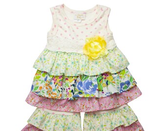 Haute Baby Genevie Shorts & Long Sleeve Casual and Floral Lace Girl Dress  - Multicolor