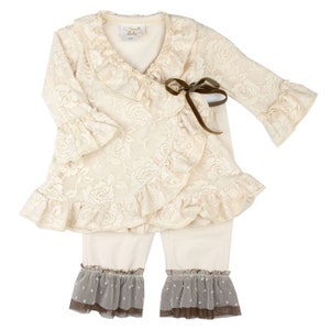 Haute Baby Vanilla Sugar Long Sleeve Bodysuits Lace Outfits Baby Girl Kimono Infant Toddler - Peach
