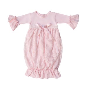 Haute Baby Sweet Rose Partywear Take Me Home Gown With Floral Lace Baby Girl Gown  Infant Newborn - Pink