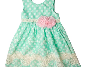 Haute Baby Dainty Dots Half sleeve Casual and Special Occasion Girl Long Dress - Mint