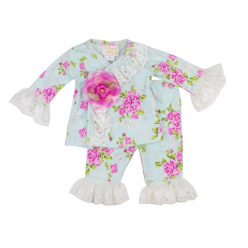 Haute Baby Bloomsbury Baby-Mädchen-Blumen-Oberteile Hosen Kleidung Set Outfits Kleinkind Neugeborene Neugeborene Bunt Bild 1