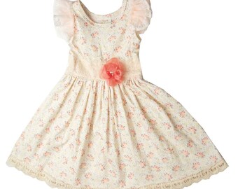 Haute Baby Hint of Spring Girls Short Sleeve Casual and Special Occasion Toddler Girl Dress -Peach