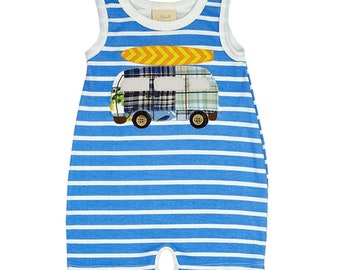 Haute Baby Hang Ten Cotton Sleeveless Bodysuits Baby Boy Print Romper Clothes Toddler Infant Newborn - Blue