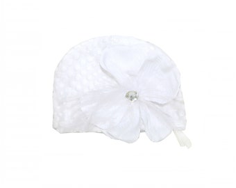 Haute Baby Swan Lake Soft Cute Baby Girl Cap With Flower Infant Newborn - White