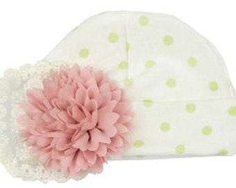 Haute Baby Cranberry Garden Soft Cute Baby Girl Cap with Floral Infant Newborn - Green