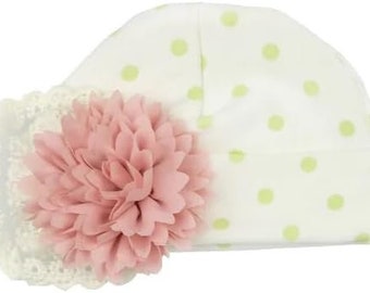 Haute Baby April Meadow Newborn Baby Cap Size 0-3 Months Green