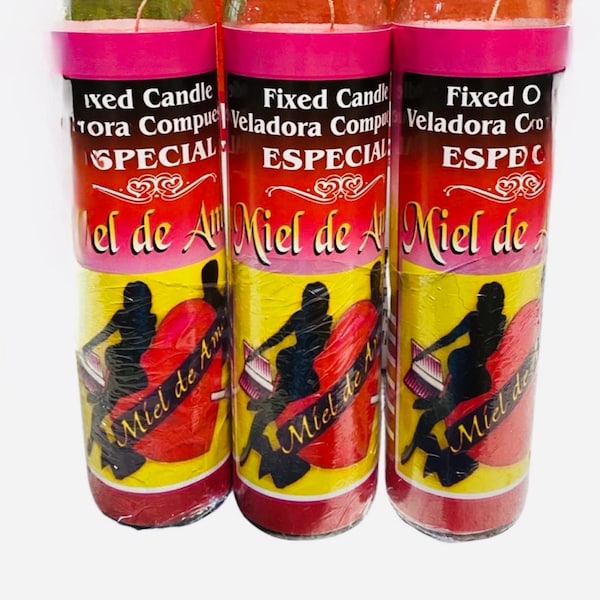 Veladora Conjurada MIEL DE AMOR - Honey of Love Fixed Candle, Love and Passion Spell Candle, amor y pasion