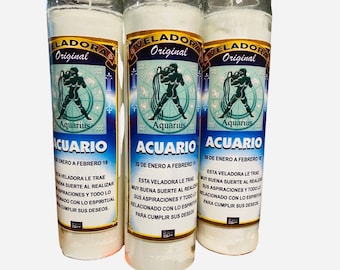 12x Set, ACUARIO Veladora Preparada, AQUARIUS Fixed Candles. Zodiac Candles, Veladora del Zodiaco