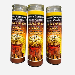 3x set - LLUVIA DE ORO Veladora - Gold Rain Fixed Candle , Voor Geld en Overvloed, Dinero y Abundancia