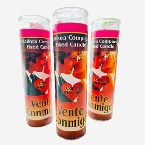 Vente Conmigo Amor Veladora, Come with Me Fixed Candle, Love Spell Candle.