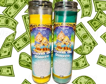 2x LLUVIA DE ORO Veladoras - Money Rain Fixed Candle Prosperidad y Abundancia