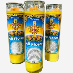 Mil Flores Veladora Preparada, One Thousand Flowers Fixed Candles. Candle for the Sun