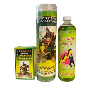 LEVANTA NEGOCIO Veladora + Jabon + Locion - Better Business Candle + Soap + Spiritual Water Para un Negocio Exitoso y Prospero