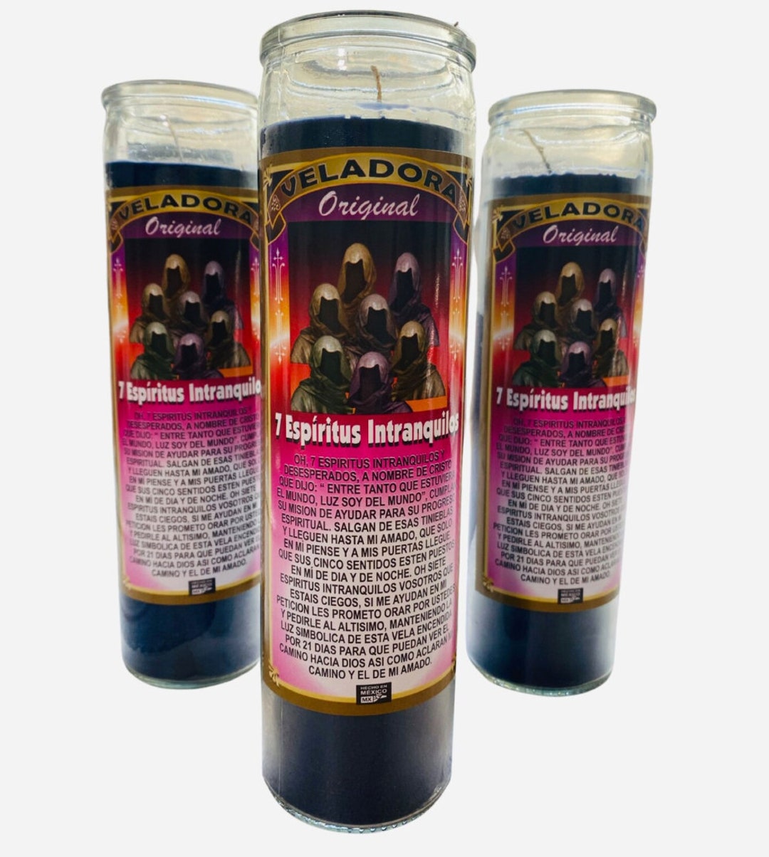 7 Espiritus Intranquilos Veladora Negra. 7 Restless Spirits Candle Para