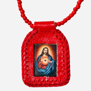 Escapulario Sagrado Corazon de Jesus - Scapular Sacred Heart of Jesus Necklace Catholic