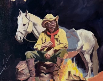 Fireside Sojourn, original fine art, western landscape art, 18x24 inches, oil painting