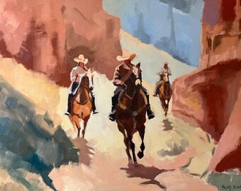 Original Western Art, "Canyon Trio", 30 x 40 inches, Large Western Painting, Cowboy Oil Painting, Colorado Artist